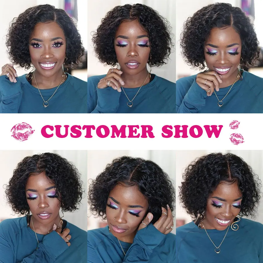 

Curly Bob Wig 4x4 Lace Closure Human Hair Wigs For Black Women 10 Inch Short Curly Bob Pixie Cut Wig Pre Plucked Remy Mslynn