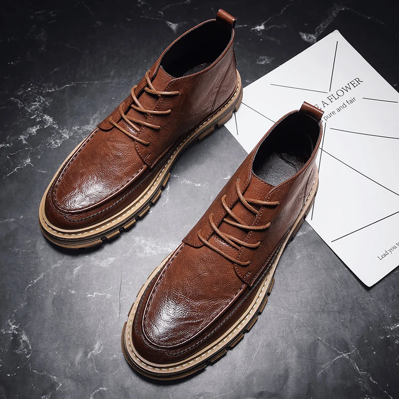 

Men's Boots Shoes Leather Casual Shoes Fashion Sneakers Men Shoes Winter Men High Top Trend Man Shoes