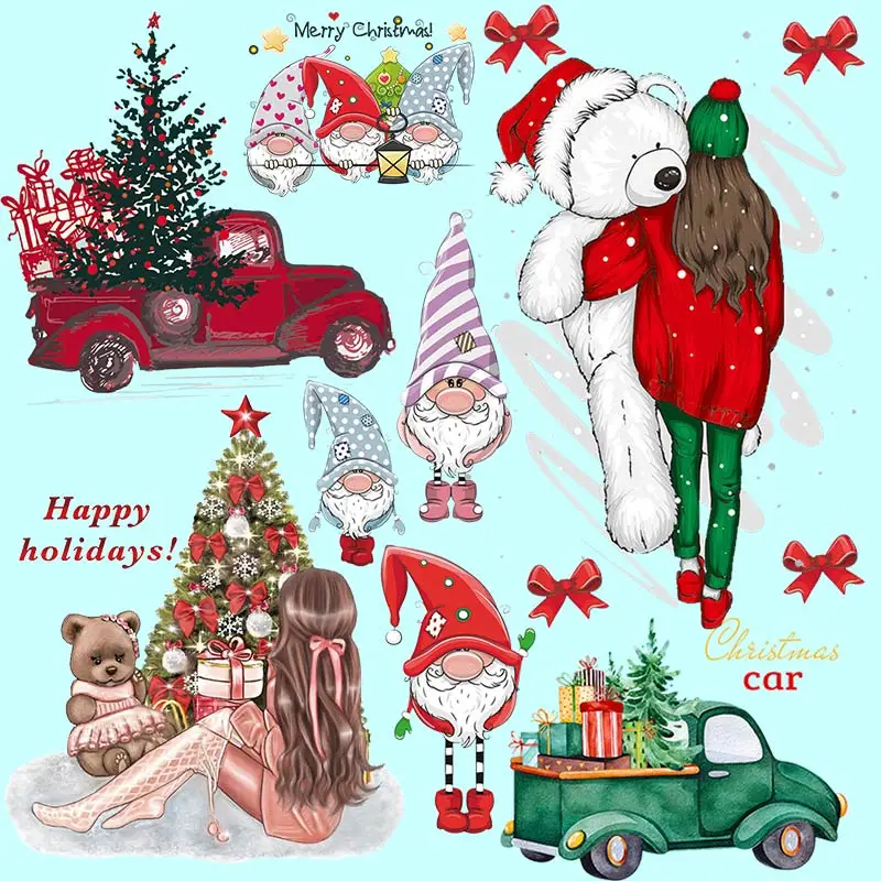 

Cartoon Christmas Decoration Patches On Clothes Christmas Car Gift DIY Cartoon Anime Heat Transfer Iron On Patches For Clothing