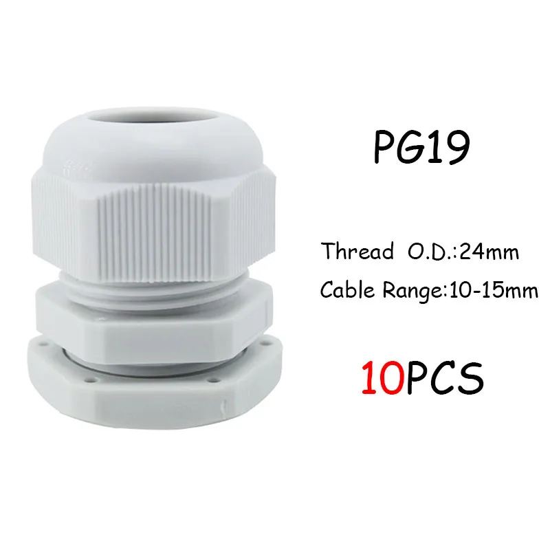 10 шт. IP68 PG7 для 3-6,5 мм PG9 PG11 PG13.5 PG16 PG19 провода кабель CE белый черный Водонепроницаемый Нейлон Пластик кабельный ввод Разъем - Цвет: PG19 White