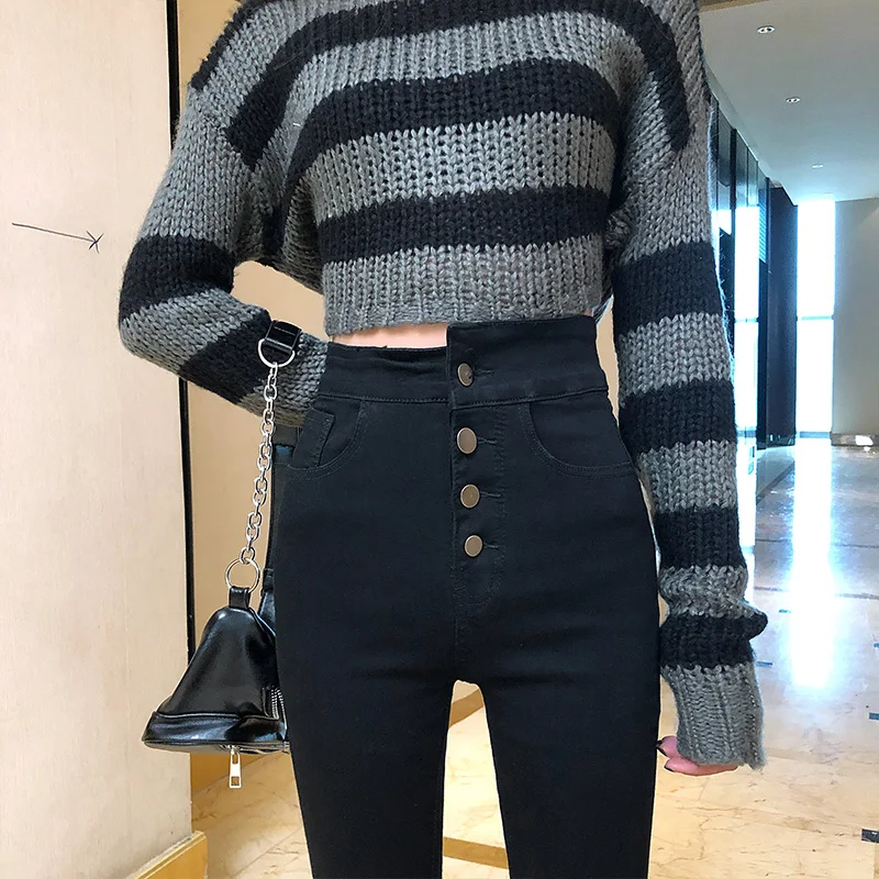 

Женские зимние джинсы с высокой талией, обтягивающие штаны с флисовой подкладкой, эластичная резинка на талии, Леггинсы Джеггинсы повседне...