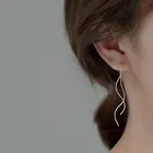 Реальные 925 пробы серебряная волна Форма нити серьги гипоаллергенные ювелирные изделия для Для женщин