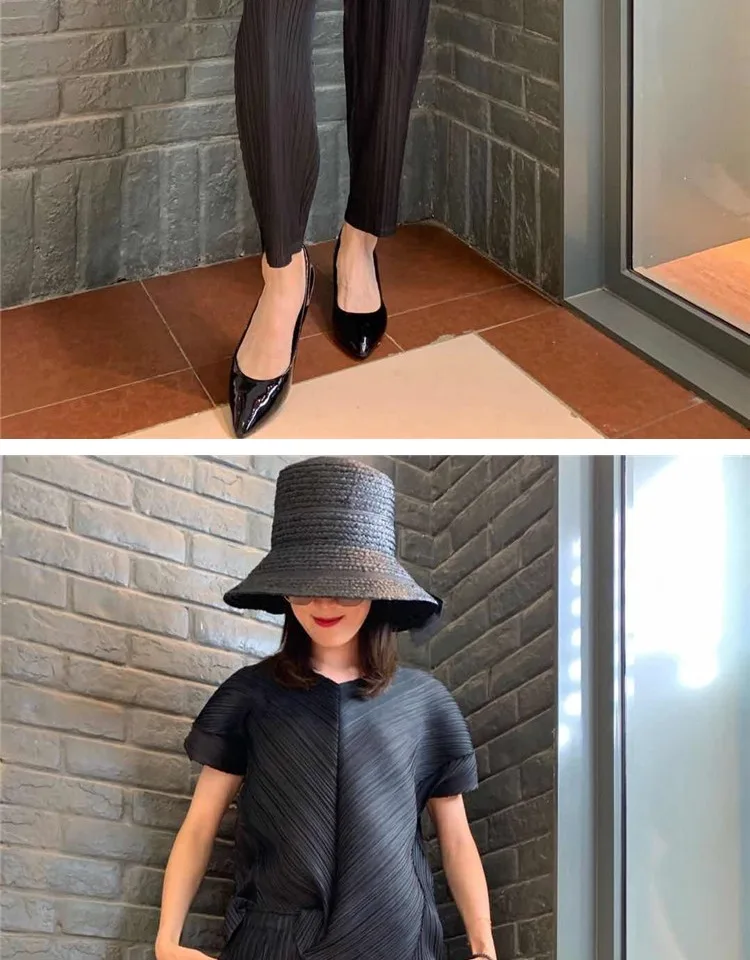 Changpleat новые женские футболки Топ Miyak плиссированный модный дизайн свободный v-образный вырез корейский стиль короткий рукав женская футболка Tide