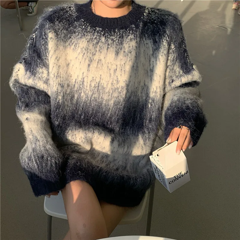 

Autumn And Winter Women'S Round Neck Sweater Gradient Color Sweater Thickening Gentle Lazy Blouse Oversized Sweater Women