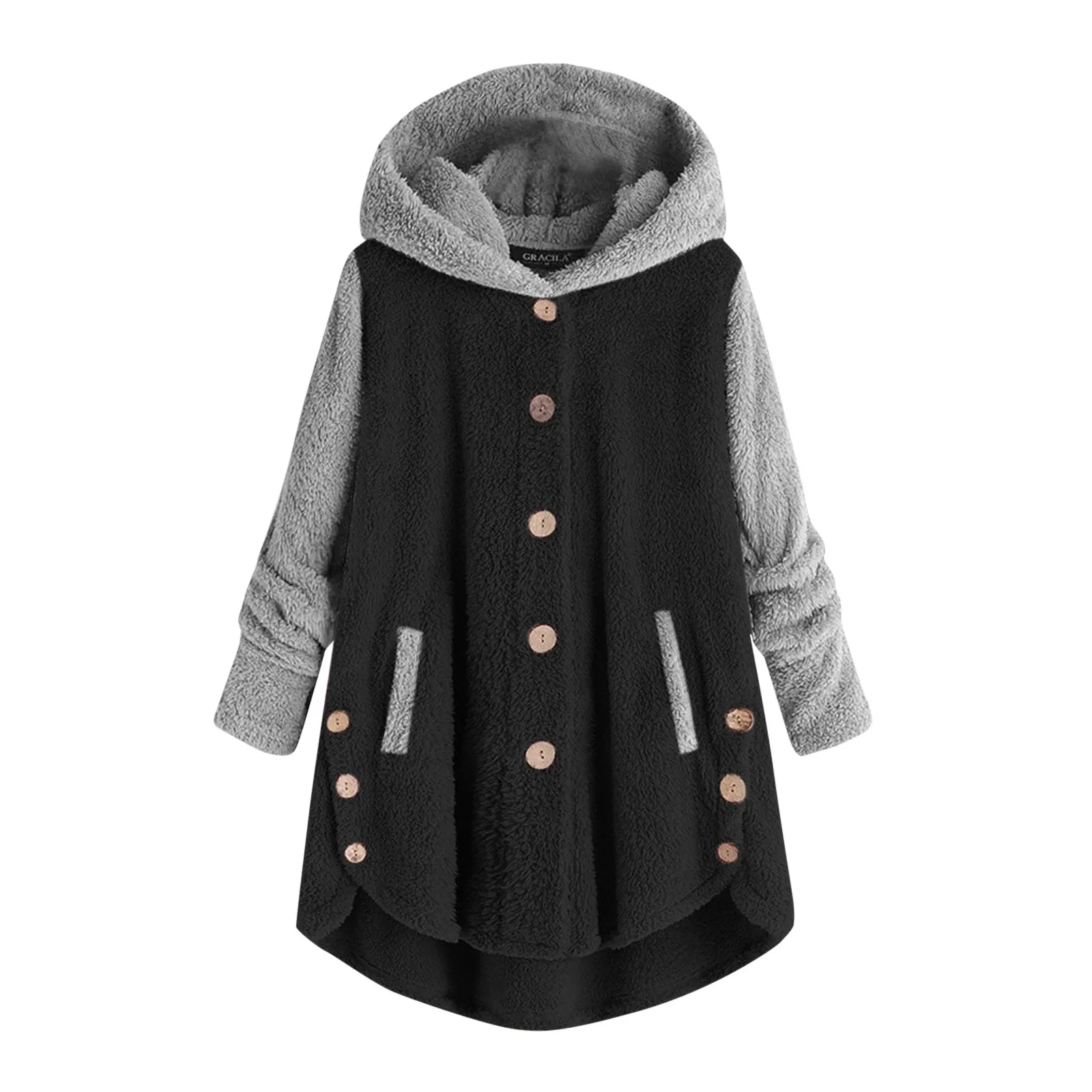 

Fashion Hoodies Women Jacket Button Coat Patchwork Tops Hooded Pullover Loose Warm Thick Windbreaker Outerwear Coat куртки#A