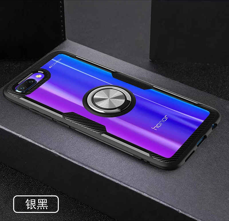 Чехол для huawei honor 20, чехол для honor 20 Pro с магнитной опорой, кольцевой чехол для honor 10, 10 lite, honor play, прозрачный чехол - Цвет: black silvery