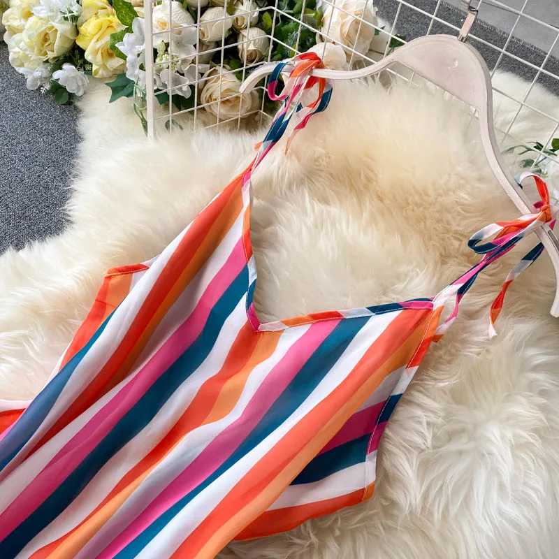 Праздничное платье новинка 2020 летнее в радужную полоску необычное женское |