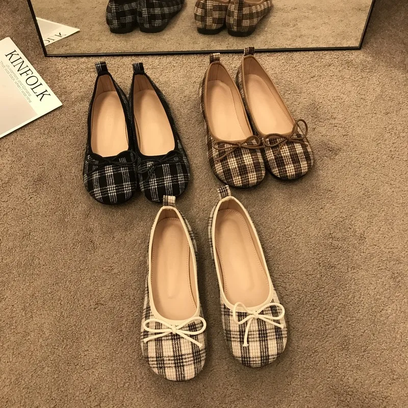 Балетки женские в ретро-стиле лоферы из ткани плоская подошва балетки с бантом