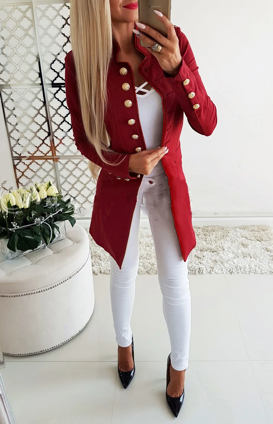 

Simple Autumn Solid Color blazers top new fashion Casual blazers Office Lady Lapel Long Sleeve Buttoned blazers Slim Fit blazers