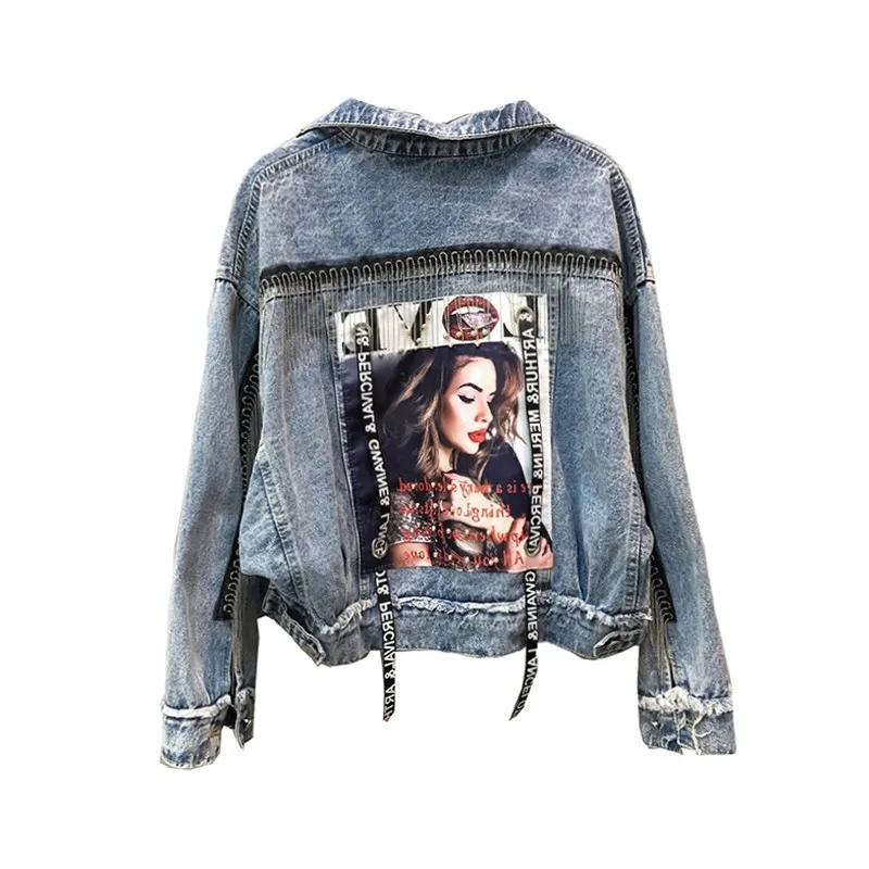 

sleeve 2021 Women tassel Bat short loose burr denim jacket Female Fashion new boyfrieds outwear Autumn Streetwear jean coat