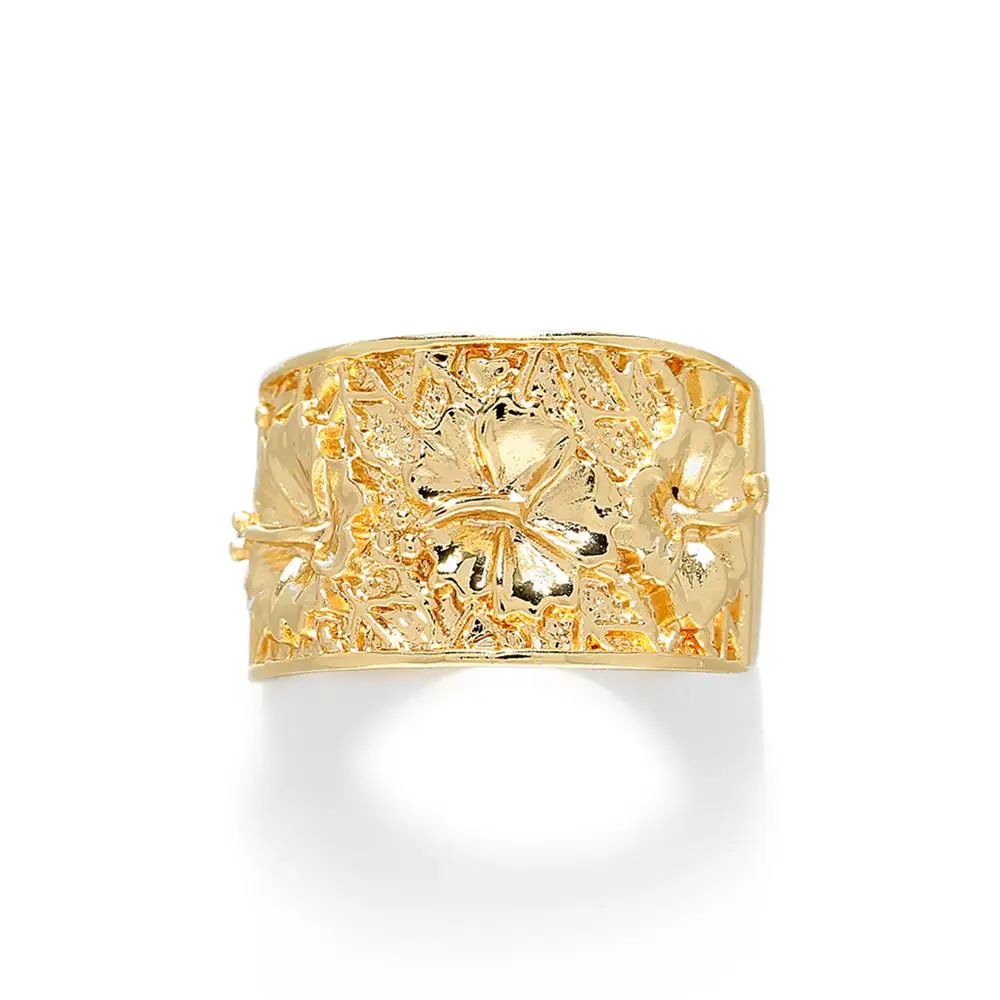 

Hawaiian Gold Plated Ring Polynesian Engagement Leaf CZ Flower Rings Anniversary Gift Fashion Alloy Metal Jewelry for Women Girl