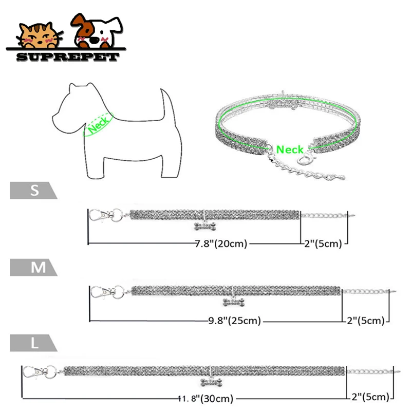 SUPREPET для кошек, собак, котят кристалл алмаз воротник животное ожерелье с кошкой яркие кости аксессуары регулируемые для Боди для чихуахуа