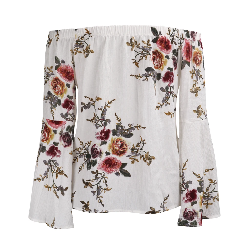 

Fashion Women Strap Chiffon Lady Flowers Printed Off Shoulder Top Loose Tops Casual Short Sleeve Blouse Summer Female