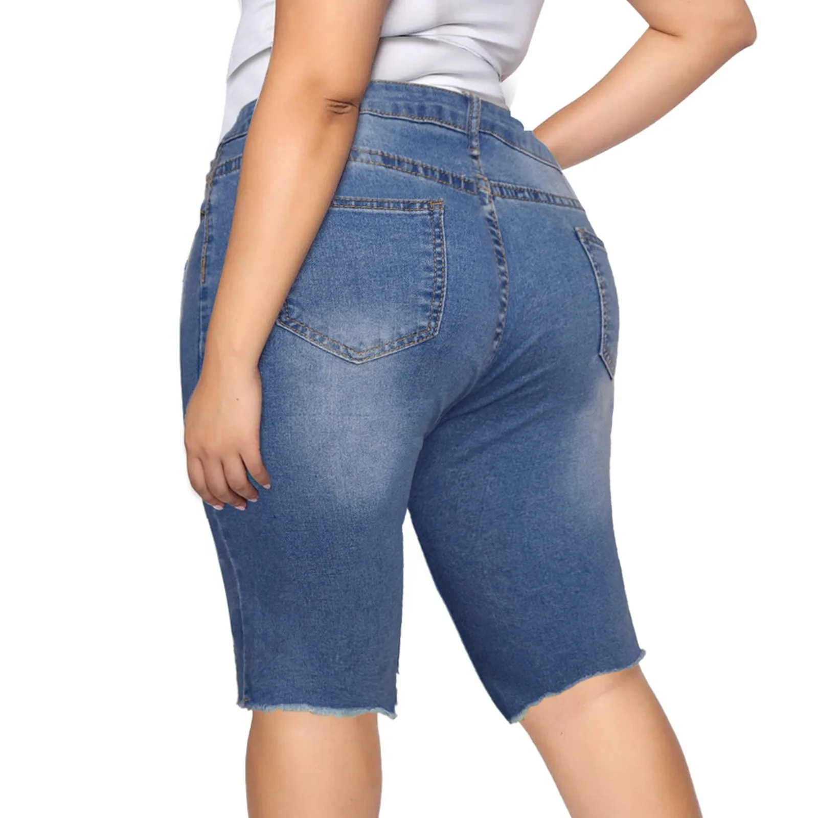 

Women Elastic Destroyed Hole Leggings Short Pants Denim Shorts Ripped Jeans Short Pants Denim Shorts Zipper Plus Size Jeans Blue