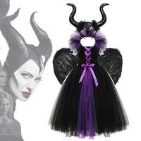 maleficent halloween costume dress deluxe girls fancy christening black glam gown tutu dress kids demon queen witch clothes