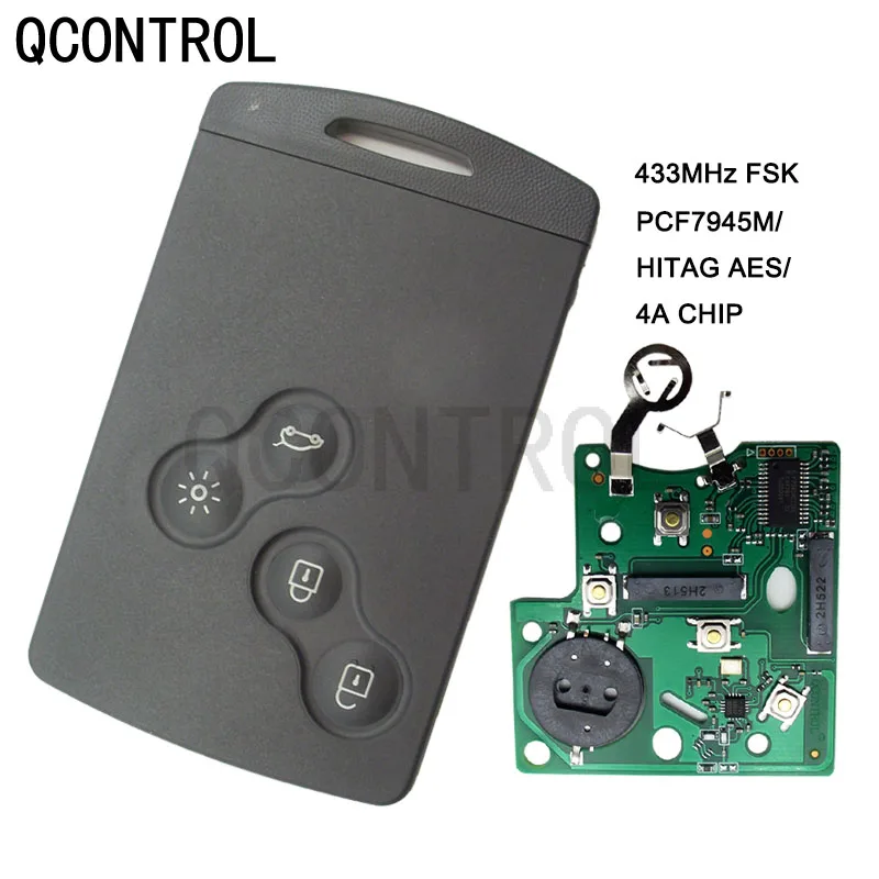 

QCONTROL 4 кнопки Smart Remote Key Смарт-карта 433 МГц PCF7945/7953 Чип для Renault Clio IV Captur uncut VA2 blade 4A чип