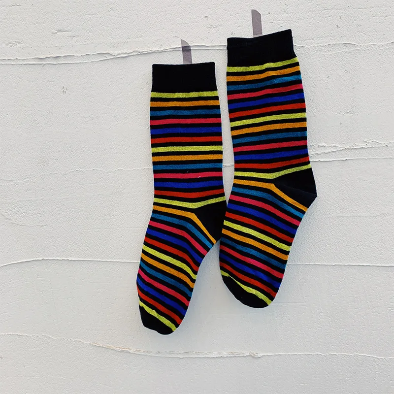 SP & CITY винтажные женские носки в радужную полоску Повседневные высокие Harajuku