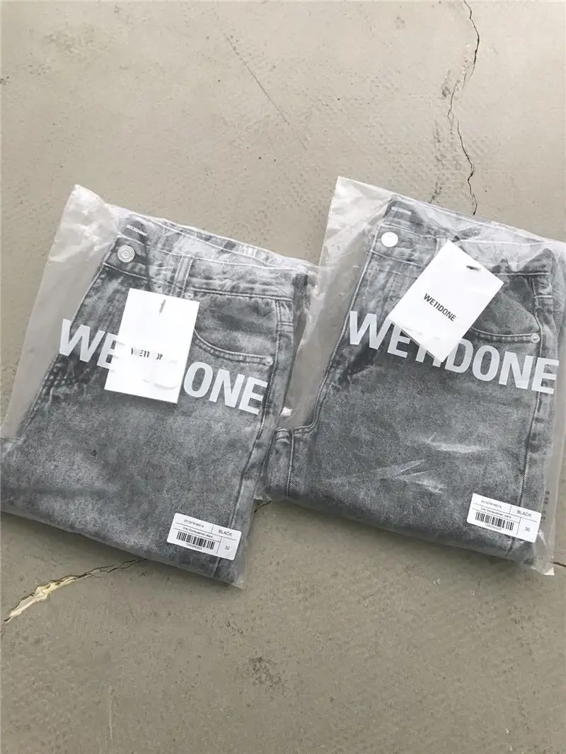 

2020FW We11done Cargo jeans Men Women 1:1 Top-Quality Blue Streetwear Denim Pants WELLDONE Cowboy Button Jeans