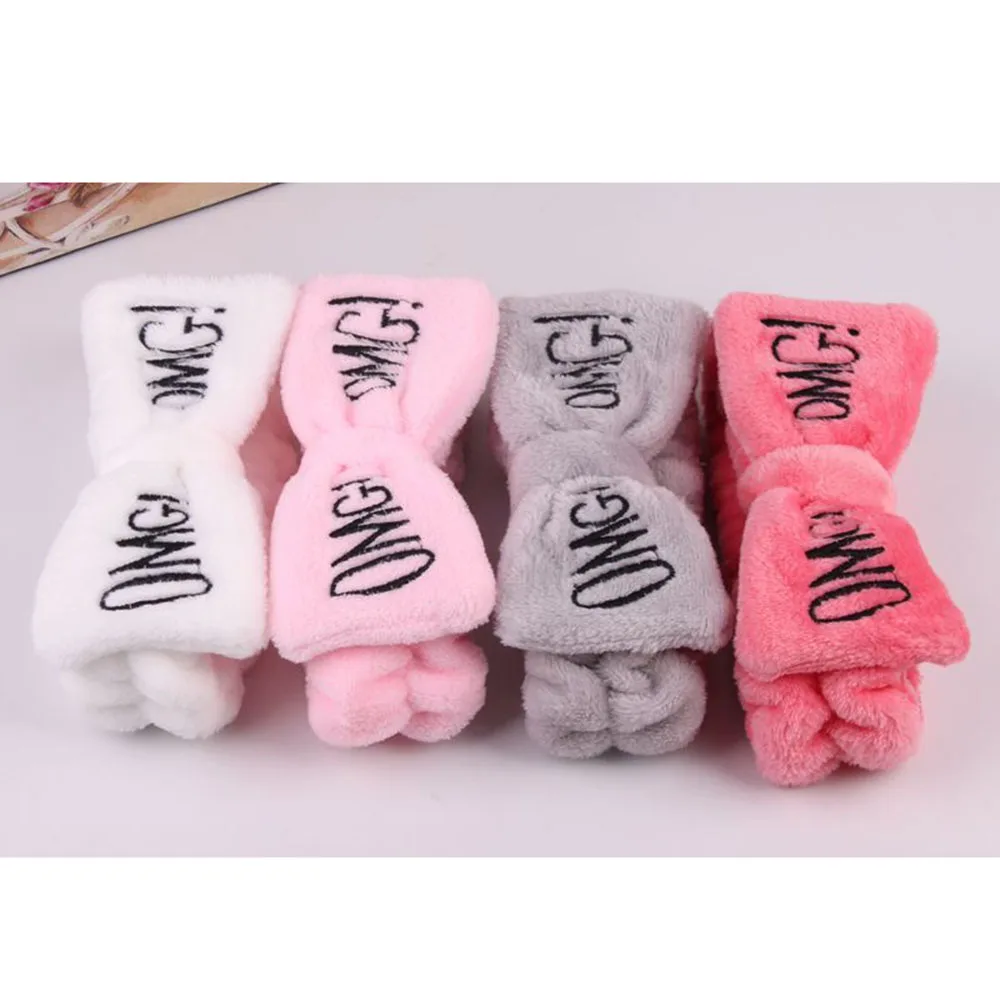 

2021 New OMG Letter Coral Fleece Wash Face Bow Hairbands For Women Girls Headbands Headwear Hair Bands Turban Hair Accessories