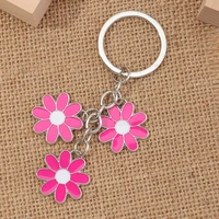 cute fuchsia enamel flowers keychain for women fashion drop oil floret key chains child key ring lady bag pendant keychains gift