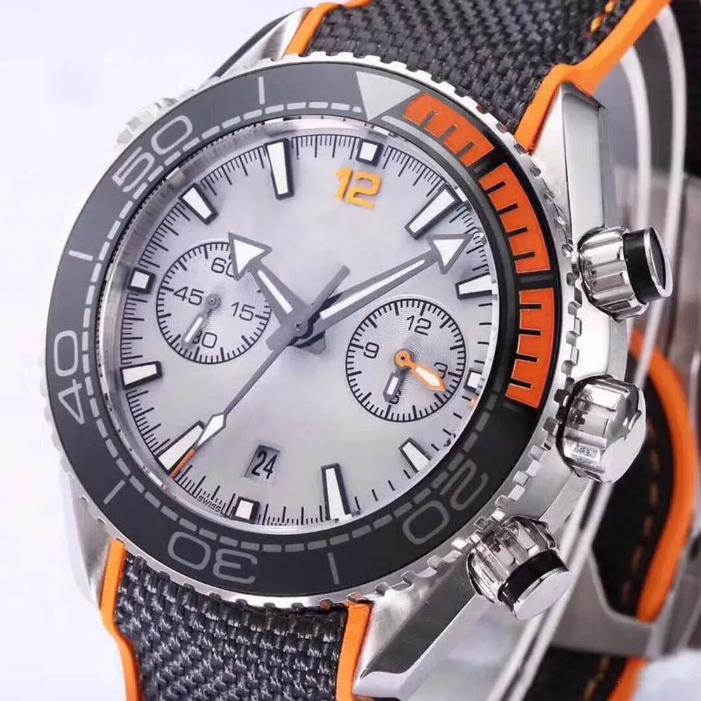 

Luxury New Brand Watch Men Grey Quartz Chronograph Sapphire Glass Ceramic Bezel Black Canvas Rubber Stainless Steel Watches 43mm