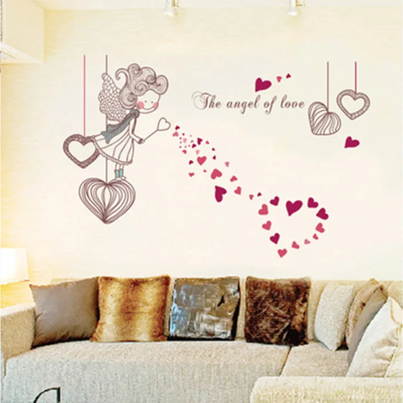 

Lovely Love Heart Little Girl Wall Sticker Home Decor The Angel of Love Stickers for Kids Rooms Kindergarten Decoration Decals