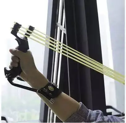 

Professional Two Slingshot Rubber Band Traditional High Strength Steel Hunting Catapult Hunter Folding Sling Shot Wrist
