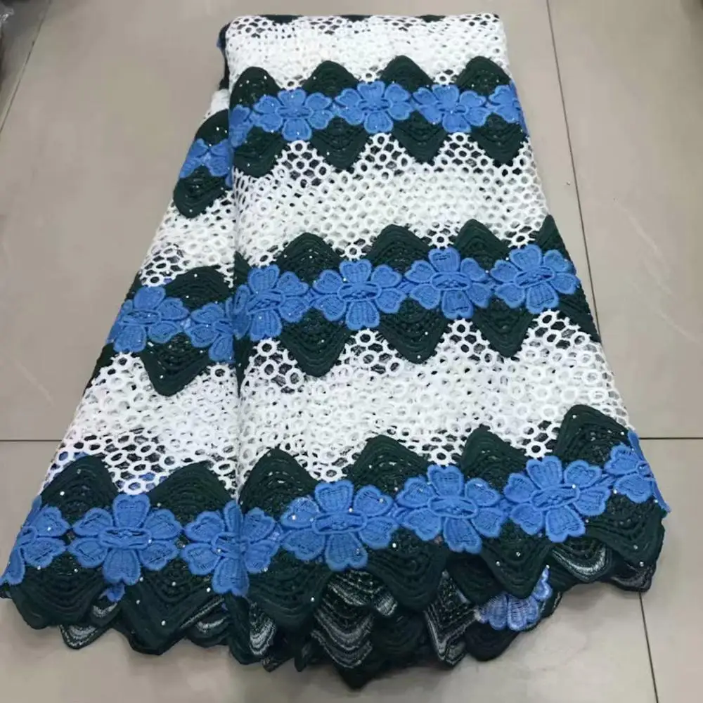 

STONES double colour milk silk lace fabric 5yards african guipure lace fabric with stones for clothes sewing DPOC221