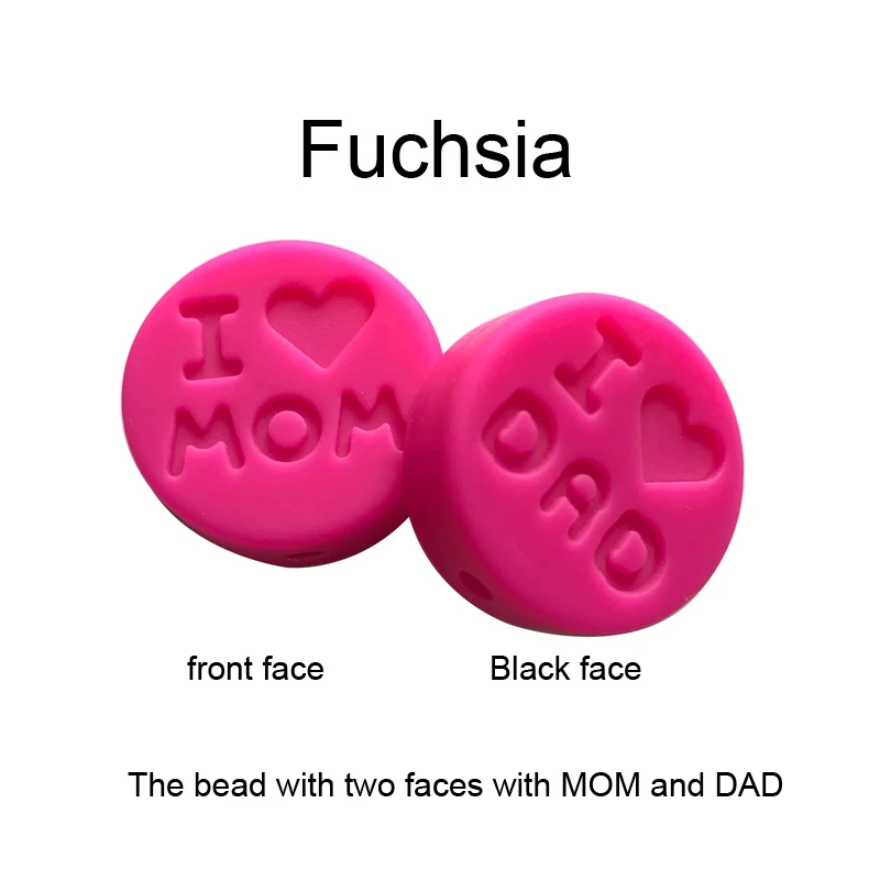 Fuchsia Новинка 100 шт я люблю маму Силиконовые Прорезыватели свободные бусины плоской круглой формы жевательные бусины для DIY соска для зубов Шарм Детские зубные кольца - Цвет: Fuchsia