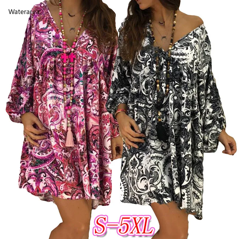 Новинка женское платье с v-образным вырезом длинным рукавом листочками Инди фолк