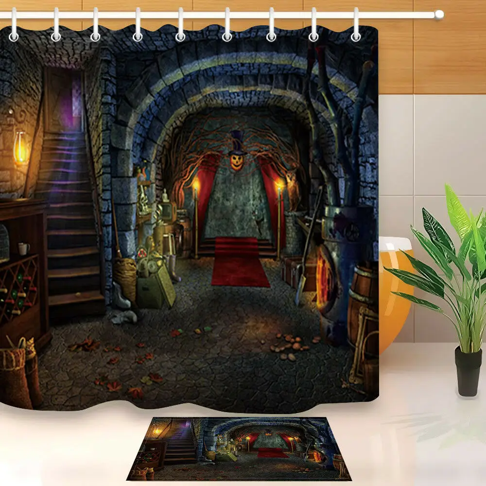 Непромокаемая тканевая подвальная душевая занавеска для Хэллоуина | Дом и сад