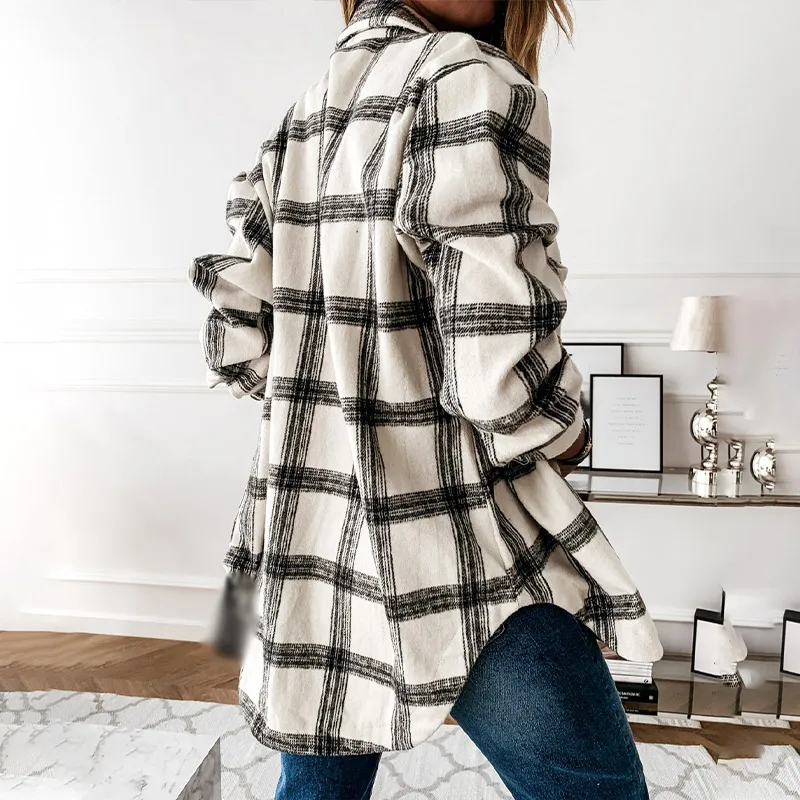 

Oversize Vinatge Plaid Women's Jacket Loose Single Breasted Casual Female Coats 2021 Autumn Trendy Streetwear Ladies Outwear