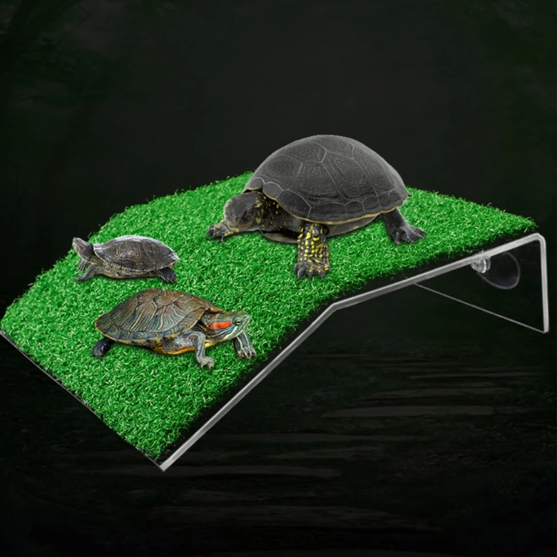 

Turtle Basking Drying Platform Suction Cup Tortoise Climbing Ladder Simulated Lawn Landscaping for Reptile Fish Tank Decoration