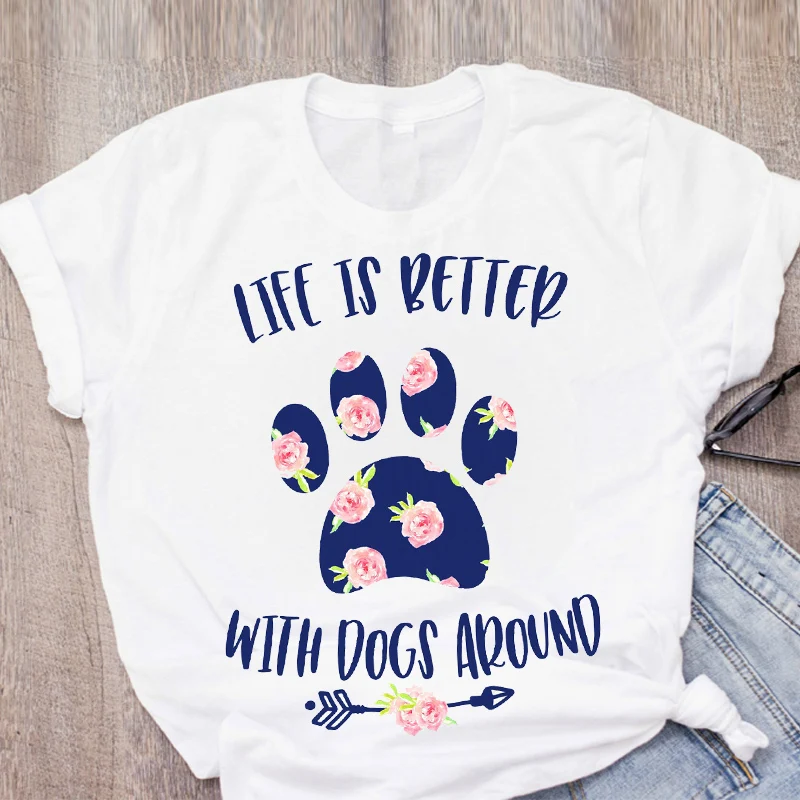 

Women Dog Mom Letters Pet Flower Short Sleeve Fashion Printed Summer Lady Womens Clothing Tops T-Shirt Shirt Tees Female T Shirt