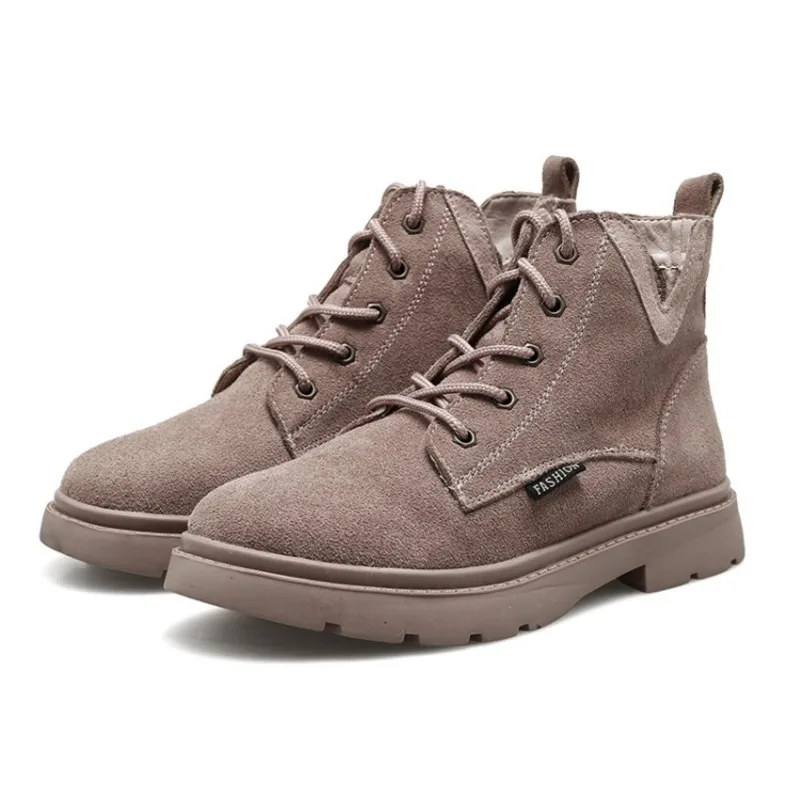 

Women Shoes Genuine Leather Nubuck Martin Ankle Boot Winter Warm Black Lace-up Platform Leisure Short Boots 2021 Fashion Martin