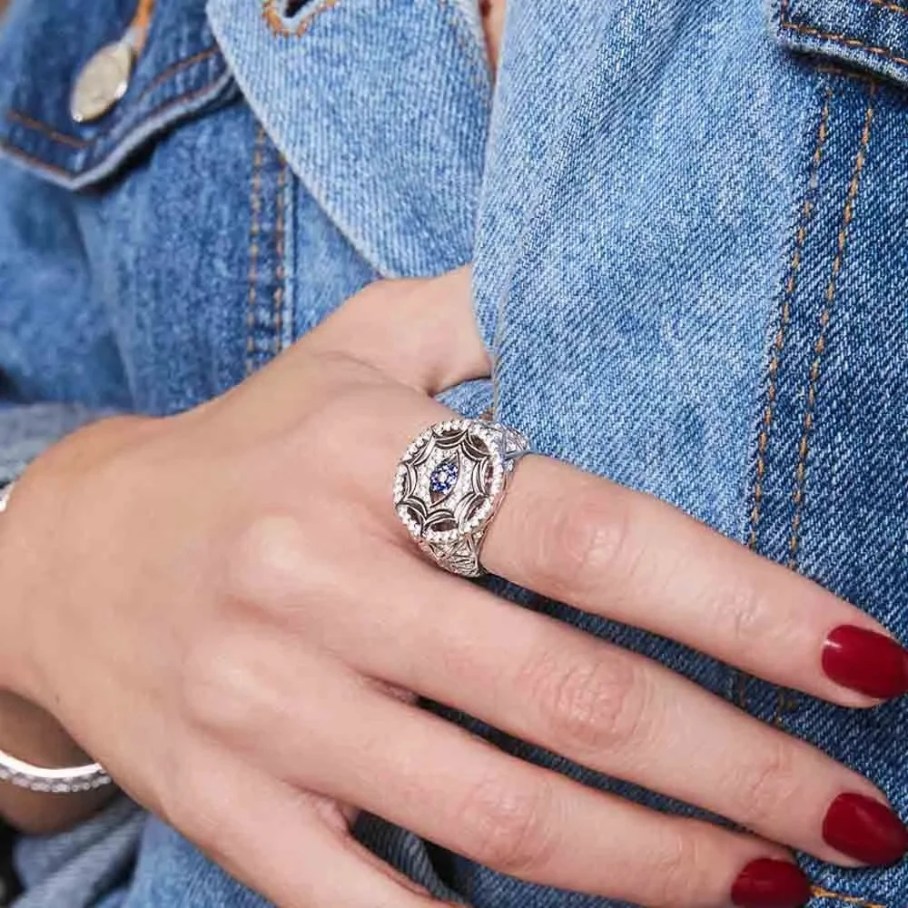 

PANDOO Fashion Charm 925 Silver, Lucky Eye Ring Jewelry Gift Finger Rings For Men Women Fashion Jewelry