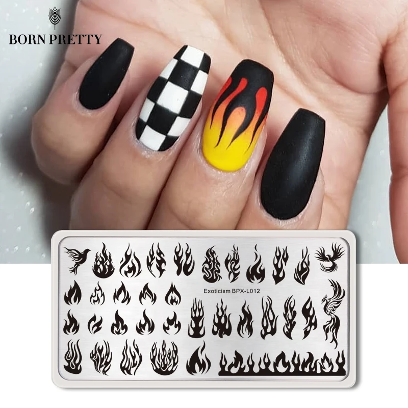 BORN PRETTY Fire пламя ногтей штамповки пластины Blaze-серия прямоугольный шаблон маникюрная пластина с изображениями для нейл-арта экзотический трафарет