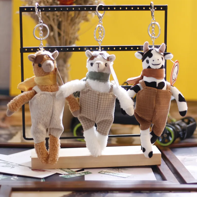 

cool creative Overalls Cute lamb cow doll plush toy soft keychain Pendant baby Soothing doll christmase interesting funny gift