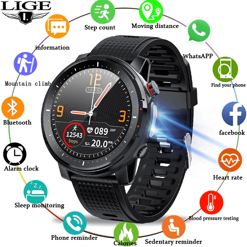 

New IP68 Waterproof Smart Watch Men ECG Heart Rate Blood Pressure Monitor LED Flashlight Sports Fitness Tracker smartwatch