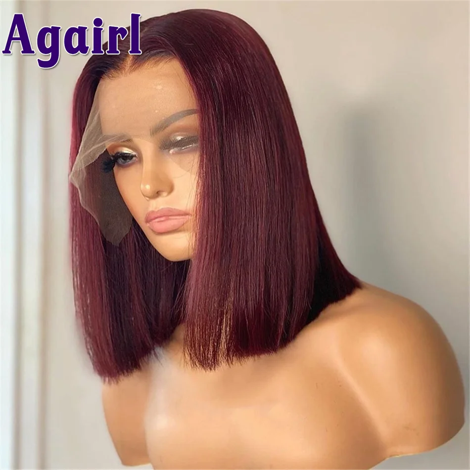 99J Colored Short Bob Wig 13x4 Lace Front Human Hair Wigs for Women Brazilian Remy 4x4 Closure Wigs 200Density PrePlucked Agairl