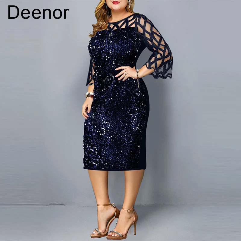 Deenor-vestido de noche de verano para mujer, prenda elegante con diseño personalizado de lentejuelas, a la moda, para oficina, talla grande, envío directo