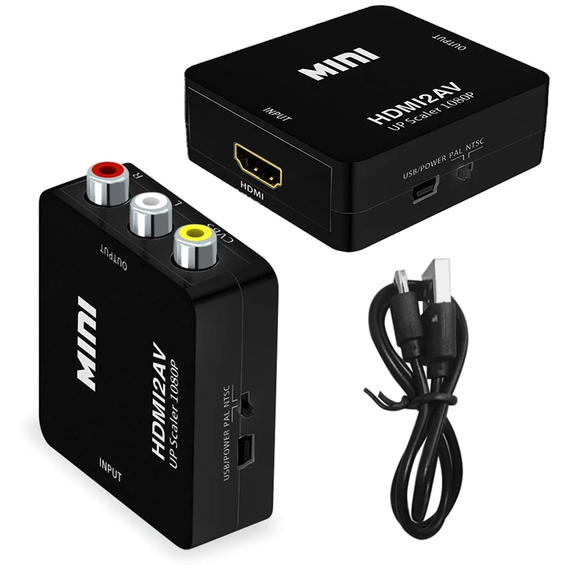

HDMI-compatible TO AV Scaler Adapter HD 1080P Video Composite Converter Box to RCA AV/CVSB L/R Video Mini 2AV Support NTSC