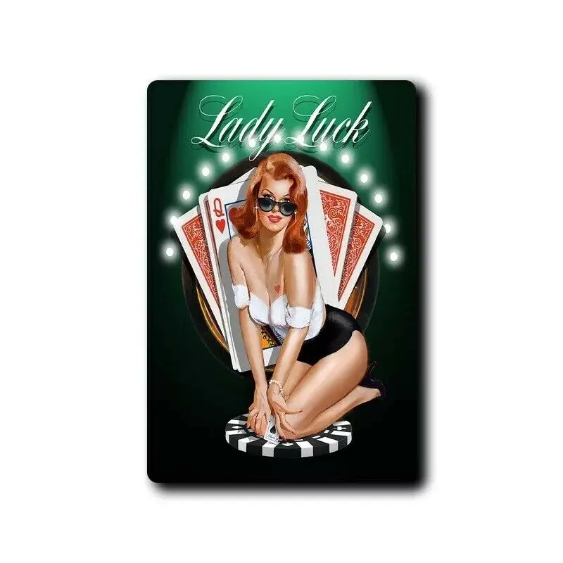 

Metal Tin Sign casino lady luck Decor Bar Pub Home Vintage Retro Poster