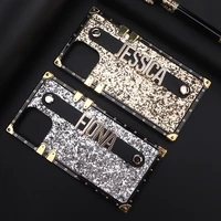glitter custom name strap personalized leather phone case for iphone 12 11 13 pro max mini x xs xr 7 8 plus striped letter cover