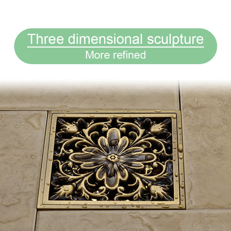 

Flower Rich Euro Floor Drains Antique Brass Shower Floor Drain Bathroom Deodorant Square Floor Drain Strainer Cover Grate Waste