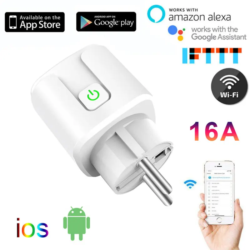 

8/1 шт. Tuya16A штепсельная вилка европейского стандарта WI-FI Беспроводной дистанционный умный Мощность розетка таймер разъем Voice Управление сов...