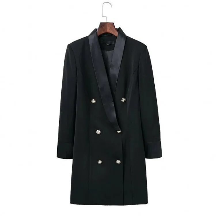 Женский Повседневный Длинный блейзер черный двубортный Блейзер женская верхняя