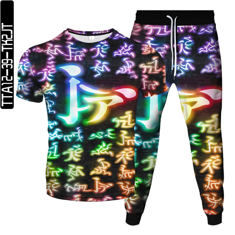 

2021 summer new colorful pattern suit men and women casual short-sleeved trousers two-piece 3D digital printing Sportswear