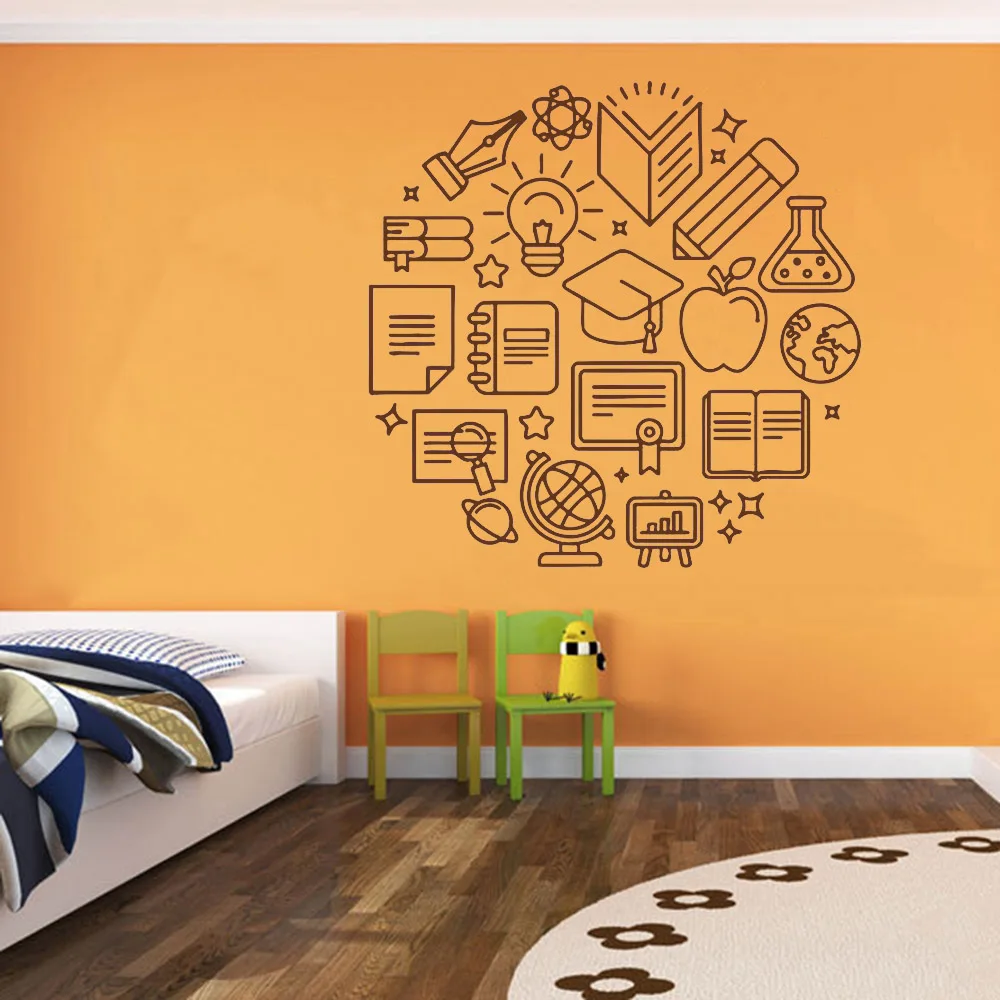 

Wall Decal School Supplies Vinyl Sticker Education Library Classroom Interior Children Kids Room Removable Art Wallpaper C037