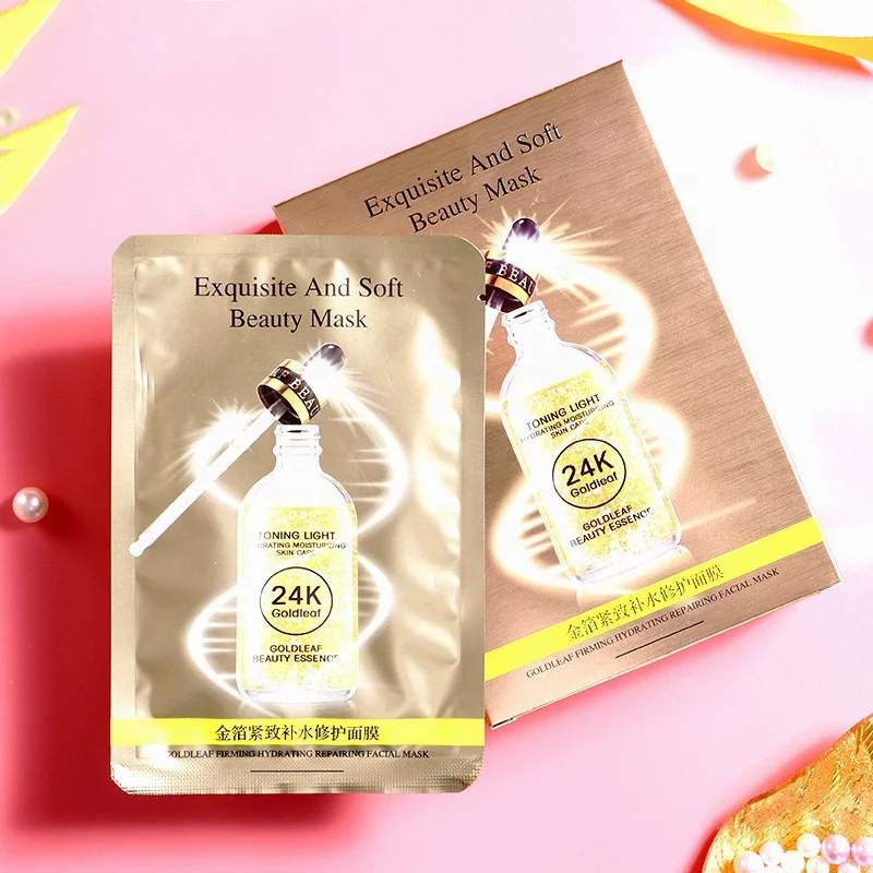 10 шт. 24 к Золотая фольга увлажняющая маска для лица лист укрепляющая коллагеновая